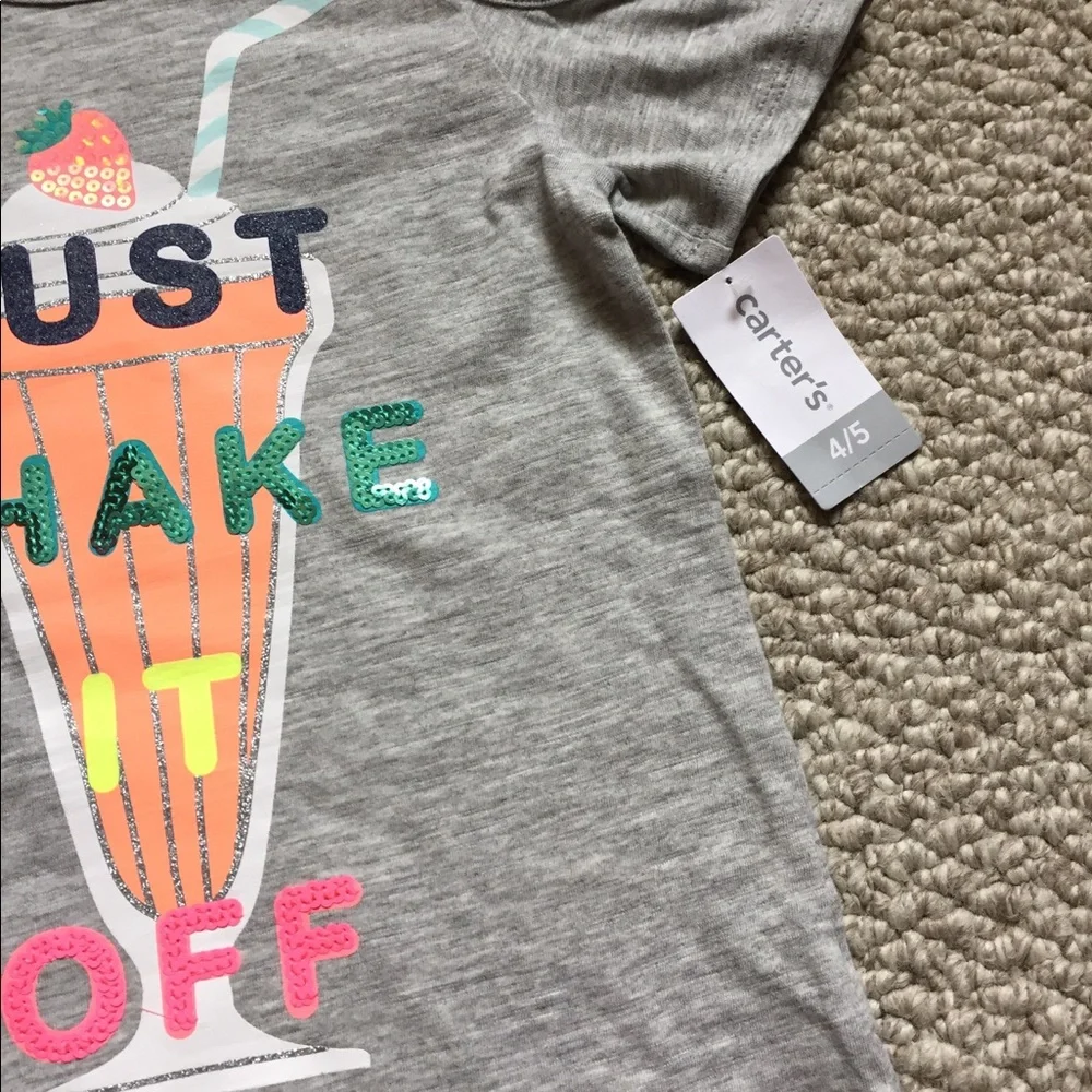 Carter's Girls Cold Shoulder T-Shirt Milkshake Graphic‎ Tee Size 4/5